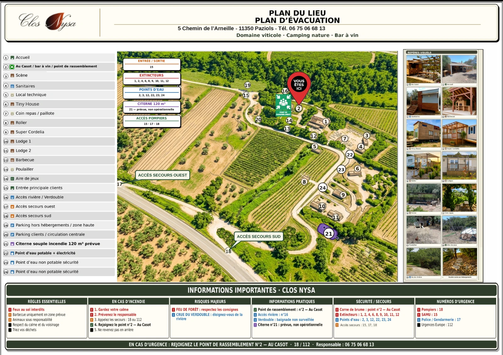 Aperçu du plan du lieu et de sécurité du Clos Nysa