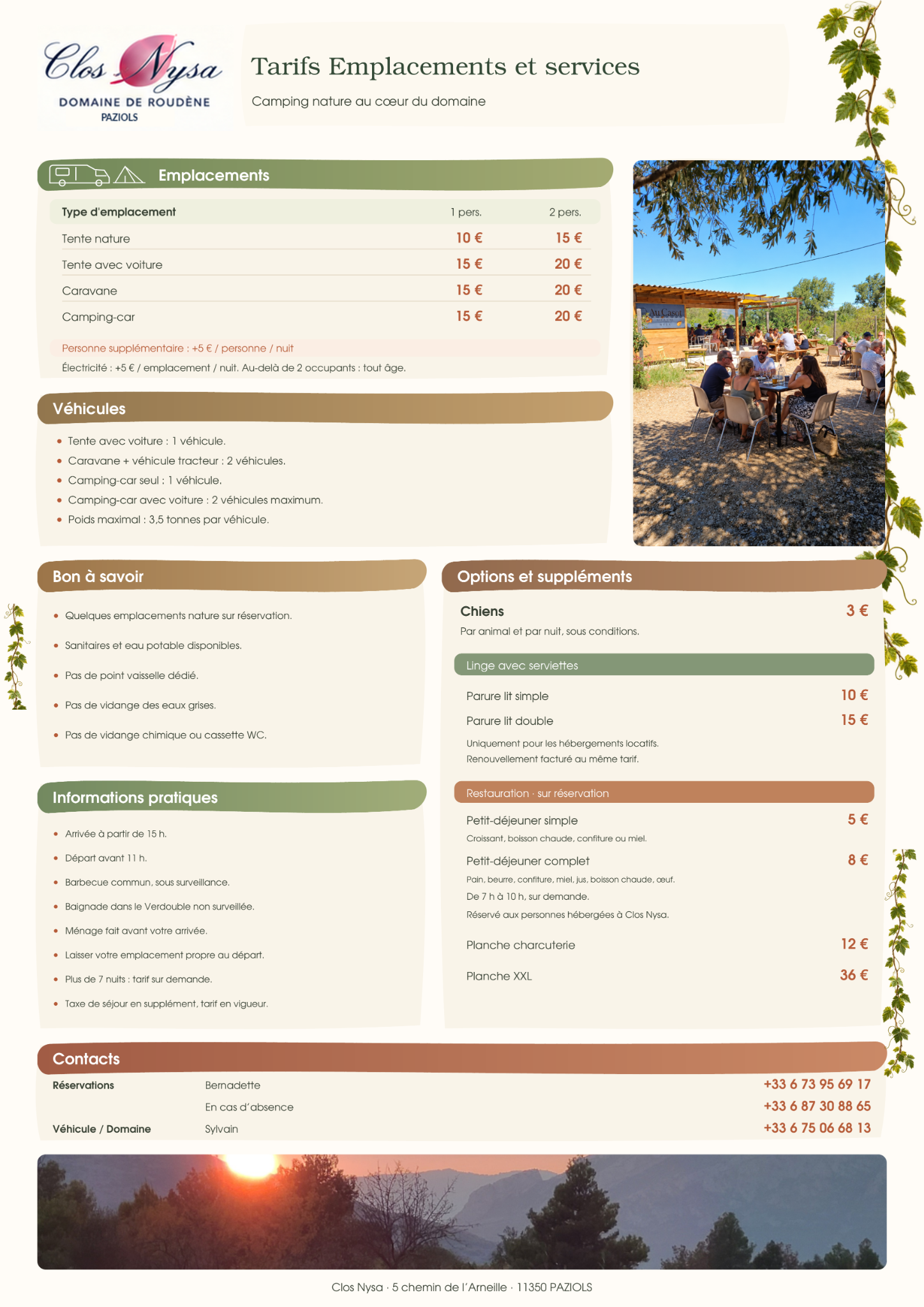 Affiche 2 — Tarifs emplacements & services 2026